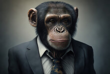 Portrait Of A Monkey Dressed In A Formal Business Suit, Generative Ai