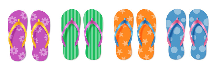 Wall Mural - summer flipflop vector set. summer flipflops elements in colorful pattern and design for footwear be