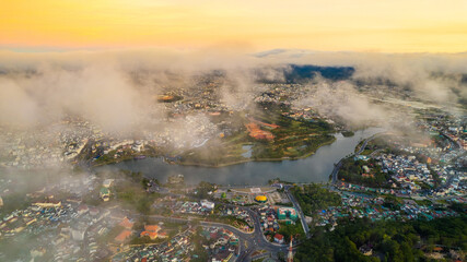 Wall Mural - Aerial view of Xuan Huong lake Da Lat city, Vietnam.