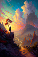 A Breathtaking Oil Painting, With Majestic Colors, In The Style Of Noah Bradley, Albert Bierstadt, Beksinski, Leonid Afremov And Pop-art Deco. . AI Generative