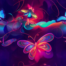Abstract Rainbow Butterflies Seamless Pattern