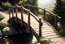 Rustic Wooden Bridge Over A River
