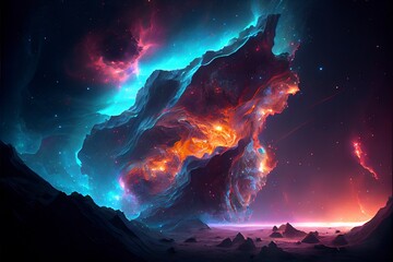 Wall Mural - cosmic landscape, bioluminescent nebula with generative ai