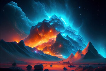 Wall Mural - cosmic landscape, bioluminescent nebula with Generative AI