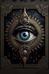 tarot card representing the all seeing iron metal grey eye  with Generative AI