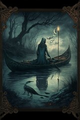 Wall Mural - tarot card representing the essence of dark lakes with Generative AI