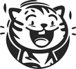 Positive and cute black on white background laughing tiger logo.