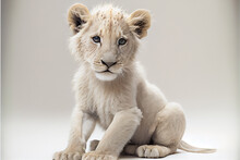 Portrait Of A Baby Lion On A White Background. Generative Ai