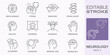 Neurology icons, such as alzheimer, parkinson, insomnia, brain mri and more. Editable stroke.