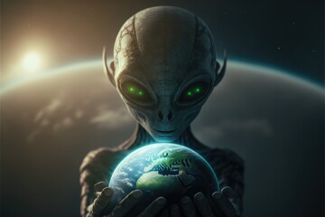 Wall Mural - aliens and planet earth made with generative ai