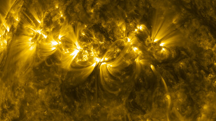 Papier Peint - Our star with magnetic storms. Plasma flash on the surface of a our star with lot of stars 