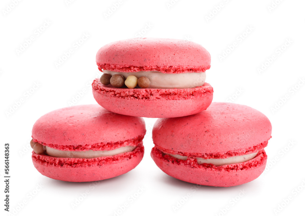 Tasty macaroons isolated on white background. Valentine's Day celebration
