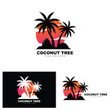 Fototapeta Zachód słońca - Coconut Tree Logo, Ocean Tree Vector, Design For Templates, Product Branding, Beach Tourism Object Logo