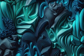 Wall Mural - A mesmerizing gradient of teal, turquoise, and navy blue forms the background, generative ai	