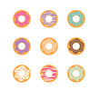 Set of donuts. Donuts with different toppings. Donut icon.