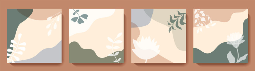 Minimalist social media post templates. Abstract spring floral backgrounds set. Editable vector illustration for greeting card, banner, web ads, mobile apps