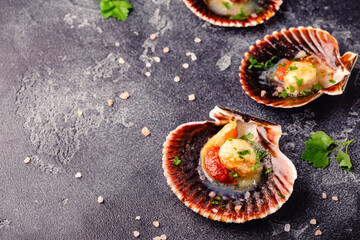 Wall Mural - Cooked scallops with parsley