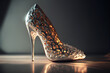 A close-up of designer abstract organic high heels, metallic look, aspect ratio 3:2,  Generative AI