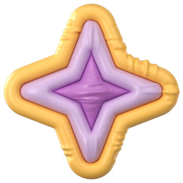 Groovy colorful star sticker. Inflated elements with plasticine effect. 3d rendering illustration.