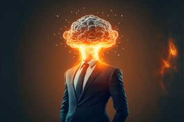man in a business suit with a blown head. the concept of mental overload, busyness, stress at work, 