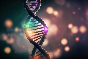 DNA, two polynucleotide chains with bokeh light background