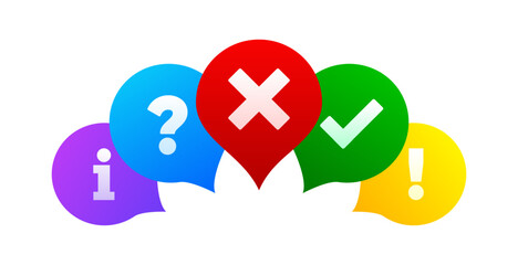 Poster - Shield collection of check mark, cross, question mark, exclamation point, information icon. FAQ concept. Vector illustration.
