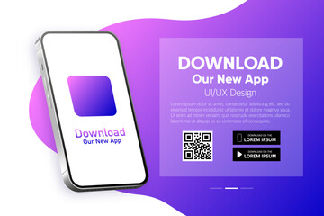 Poster - Download our new Mobile App. Empty screen smartphone for you app. Page mockup. Download app. Vector illustration.