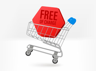 Poster - Shopping cart with discount label. 3d vector isolated illustration