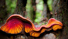 Vibrant Reishi Mushroom In The Forest