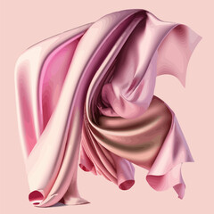 Silk flying cloth, pink satin ribbon, fabric or scarf, waving curtain, material in blowing wind. Isolated on background. Vector illustration