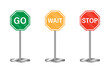 © Oleg - Go, wait, and stop road sings. Warning road sings. Traffic control signs. Red 'stop' octagon, green 'go' octagon
