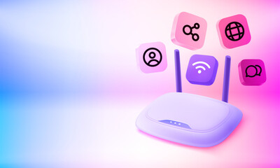 Aufkleber - Modern router at work. 3d vector banner with copy space