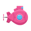 Pink submarine with periscope isolated on white background. Underwater ship, bathyscaphe floating under sea water. Vector illustration