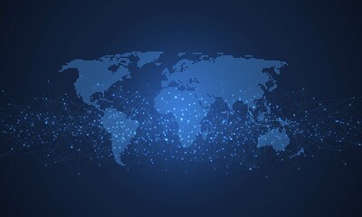 Poster - Global network connection illustration. World map point and line composition concept of global business. Global internet technology. Big data visualization illustration