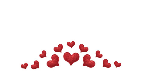 Wall Mural - Red glitter hearts on white background. Decorations for valentine's day greeting card