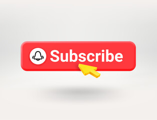 Poster - Subscribe red button with the notification bell. 3d vector objects isolated on transparent background