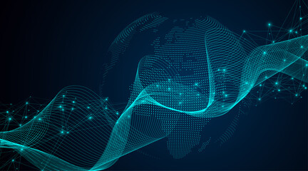 Poster - Global network connection illustration. World map point and line composition concept of global business. Global internet technology. Big data visualization illustration