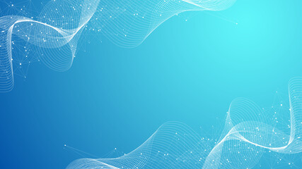 Poster - Abstract plexus background with connected lines and dots. Wave flow. Plexus geometric effect Big data with compounds. Lines plexus, minimal array. Digital data visualization, illustration