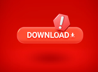 Poster - Download button with stop sign. 3d vector illustration