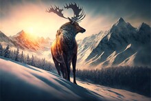 Reindeer In The Winter Alps 