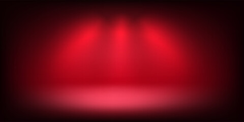 Aufkleber - Abstract illuminated empty red stage with bright projectors. Design template. 3d vector background