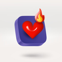 Aufkleber - Heart icon with flame sign. 3d vector icon isolated on white background