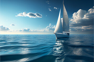 Sailing boat in the sea against the background of the azure sky. AI generated