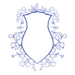 Blue and white wedding Crest template with herbs, eucalyptus and fern branches. Chinoiserie inspired.