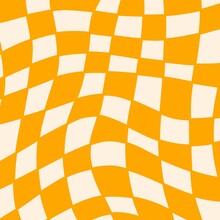 Twisted Colourful Checkered Background Abstract Aesthetic Vector Illustration Seamless Pattern Retro 1970s Wavy Psychedelic Checkerboard Yellow White Beige Summer Colours Wallpaper High Quality