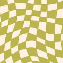 Twisted Colourful Checkered Background Abstract Aesthetic Vector Illustration Seamless Pattern Retro 1970s Wavy Psychedelic Checkerboard Green White Beige Summer Colours Wallpaper High Quality