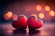 Valentines day: two romantic hearts in front of a bokeh background for falling in love