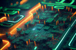 background of green and orange computer boards microchips