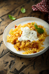 Canvas Print - Pasta with tomatoes and fresh cheese