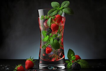 Wall Mural - Bring the Tropics to Your Glass with a Berries Mojito Drink - Generative AI